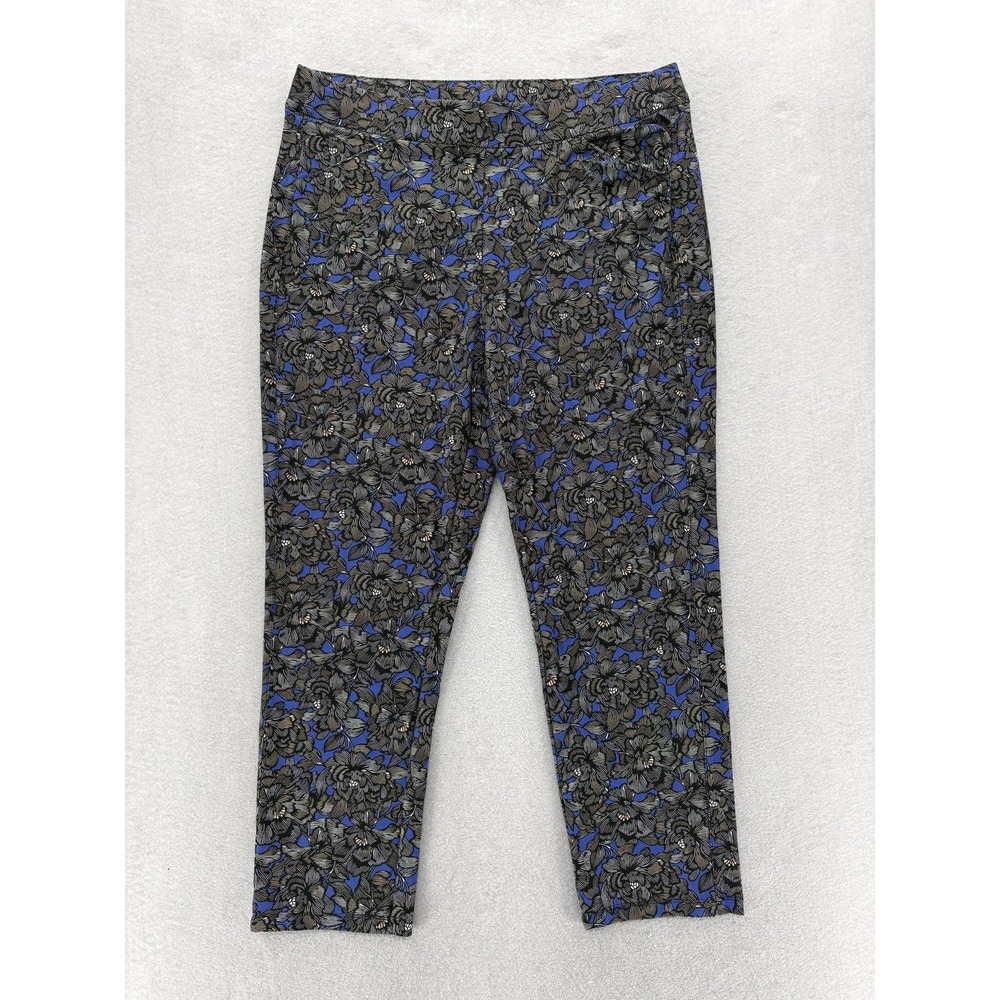 Chico's Travelers Slinky Knit Pants Womens 2.5P Blue Floral Stretch Pull On